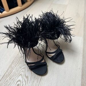 Nina Black Feathered Women's Heels